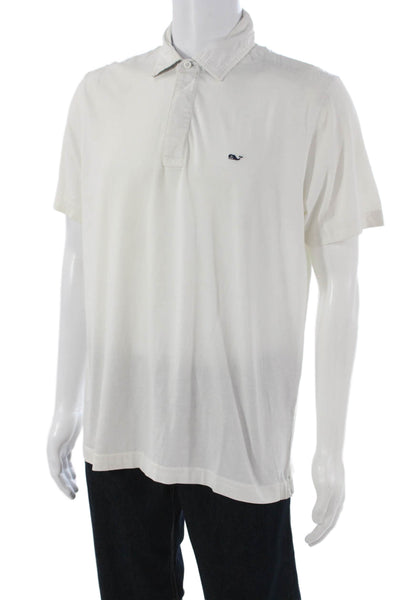 Vineyard Vines Mens Short Sleeve Collared Logo Polo Shirt White Cotton Medium