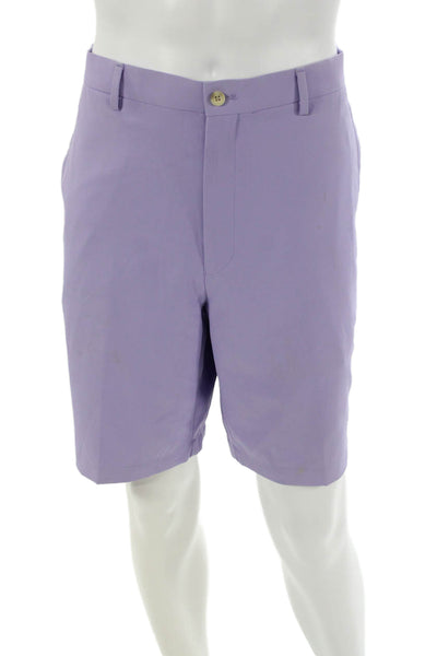 Peter Millar Mens Athletic Purple Polyester Shorts Button Size 36