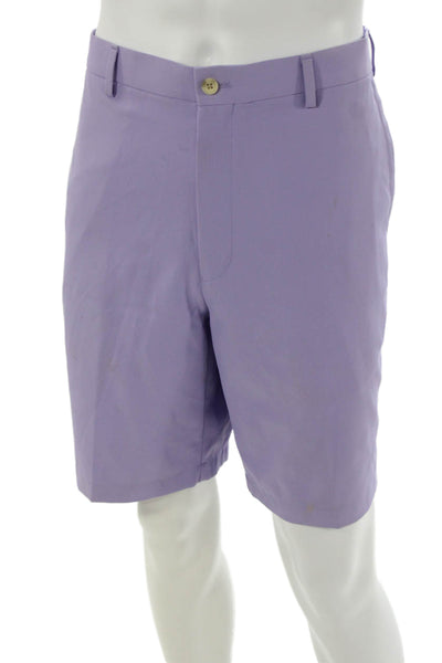 Peter Millar Mens Athletic Purple Polyester Shorts Button Size 36