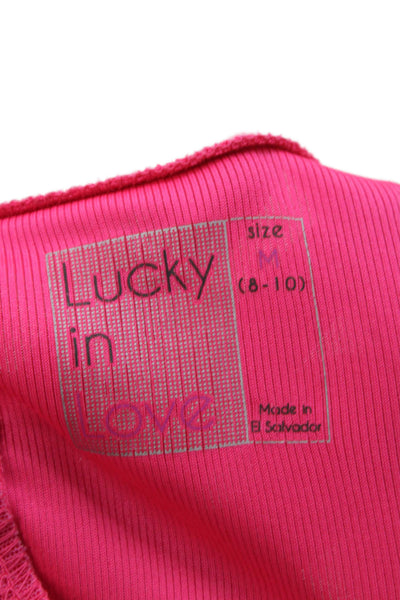 Lucky In Love Womens Basic Tank Pink Sleeveless Crew Neck Size M