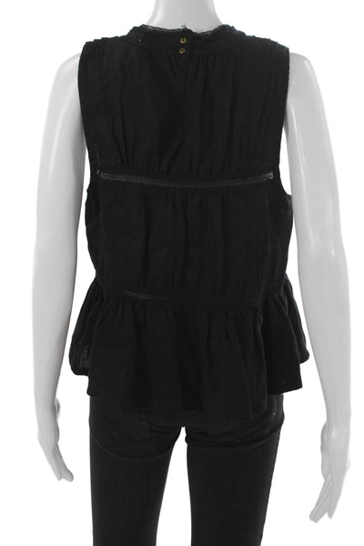McGuire Womens Peplum Linen High Neck Sleeveless Black Blouse Size M