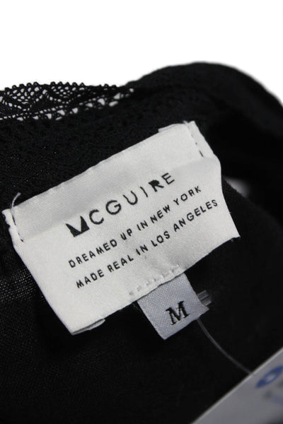 McGuire Womens Peplum Linen High Neck Sleeveless Black Blouse Size M