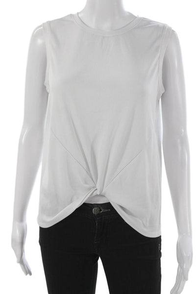 Lucky In Love Womens Cropped Sleeveless Tank White Polyester Round Neck Size M