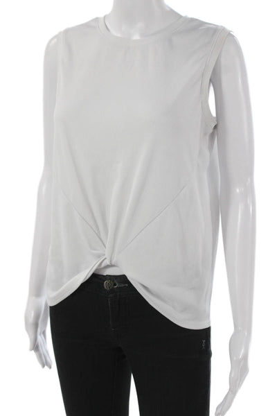 Lucky In Love Womens Cropped Sleeveless Tank White Polyester Round Neck Size M