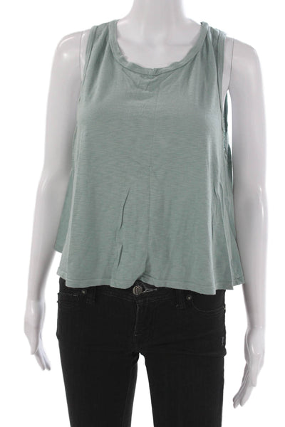 LA Made Women Basic Sleeveless Tank Green Supima Cotton Round Neck Size L