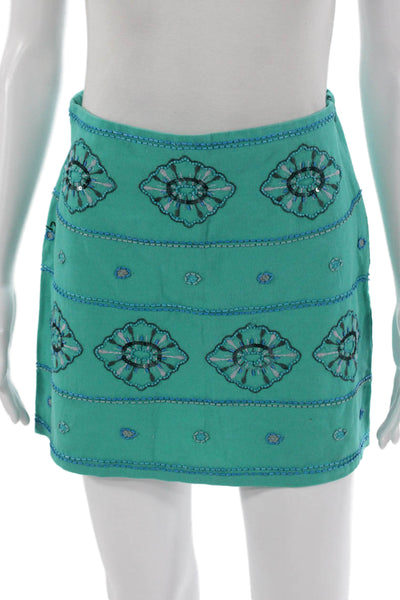 Zara Women Floral Mini Skirt Green Polyester Zip Size XS