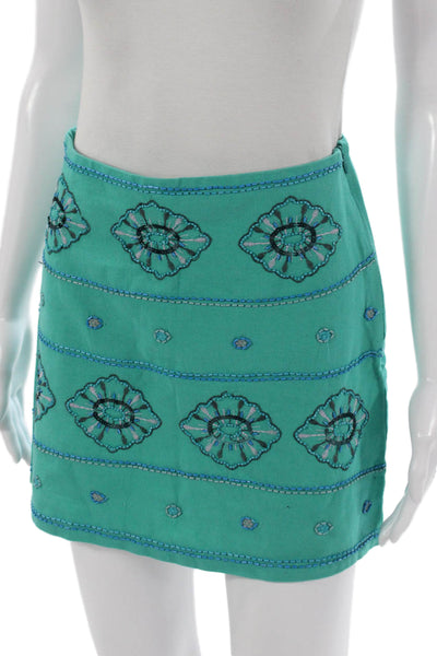 Zara Women Floral Mini Skirt Green Polyester Zip Size XS