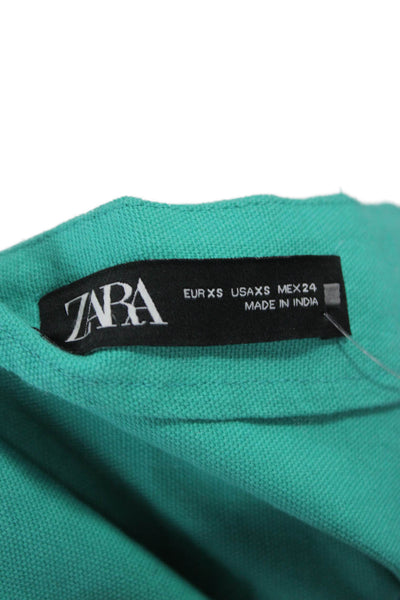 Zara Women Floral Mini Skirt Green Polyester Zip Size XS