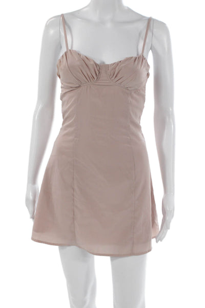 Superdown Womens Slip Dress Beige Sweetheart Neckline Sleeveless Zip Size XS