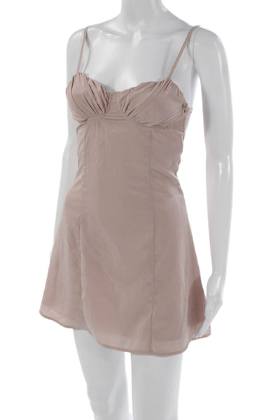Superdown Womens Slip Dress Beige Sweetheart Neckline Sleeveless Zip Size XS