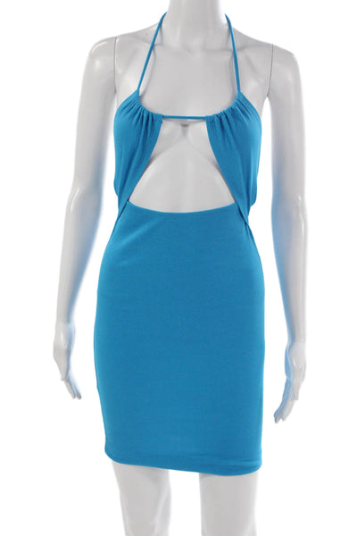 Zara Womens Bodycon Halter Sleeveless Cotton Short Blue Dress Size S