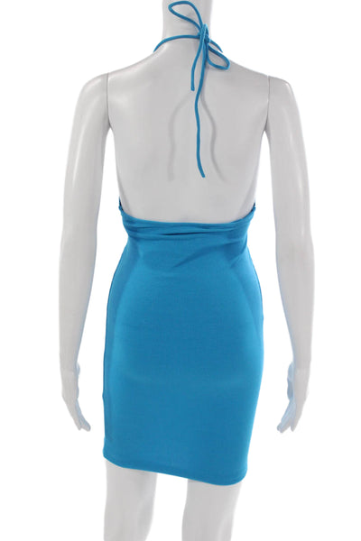 Zara Womens Bodycon Halter Sleeveless Cotton Short Blue Dress Size S