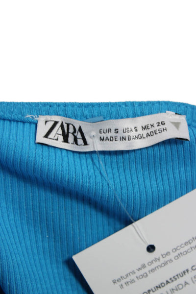 Zara Womens Bodycon Halter Sleeveless Cotton Short Blue Dress Size S