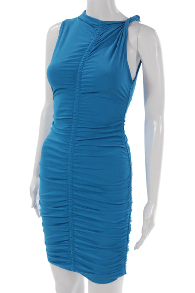 Zara Womens Blue One Shoulder Bodycon Short Sleeveless Polyester Dress Size S