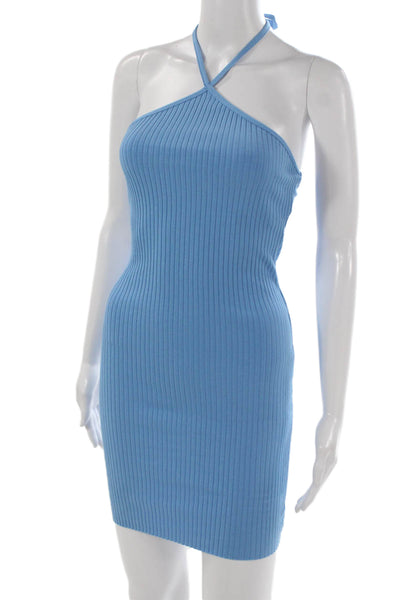Zara Womens Mini Halter Sleeveless Cotton Dress Blue Size S