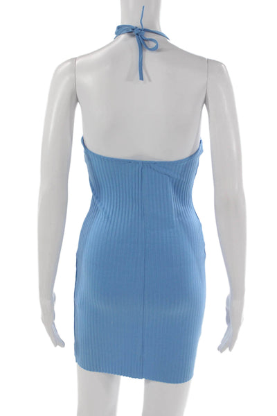 Zara Womens Mini Halter Sleeveless Cotton Dress Blue Size S