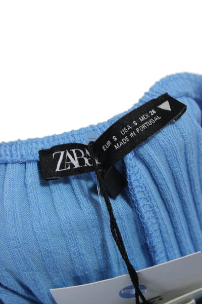 Zara Womens Mini Halter Sleeveless Cotton Dress Blue Size S