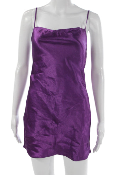 Babaton Women Slip Dress Purple Cowl Neck Sleeveless Short Acetate Size 2XS