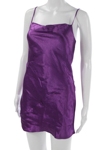 Babaton Women Slip Dress Purple Cowl Neck Sleeveless Short Acetate Size 2XS