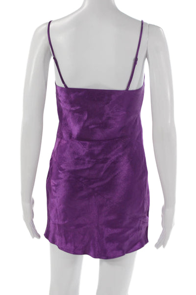 Babaton Women Slip Dress Purple Cowl Neck Sleeveless Short Acetate Size 2XS