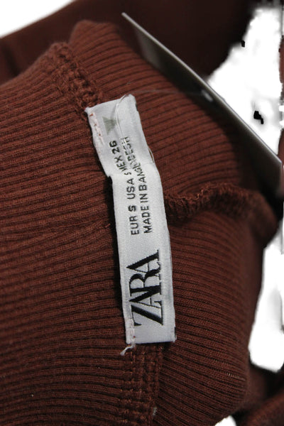 Zara Women Hot Pants Ribbed Knit Striped Brown Summer Size 6