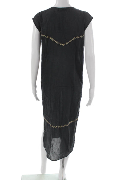 Vix Paula Hermanny Women Kaftan Cover Up Black Cotton V Neck Sleeveless Size XS