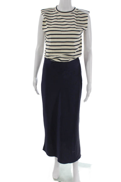 Zara Women A-Line Striped Ivory Long Pullover Short Sleeve Dress Size S