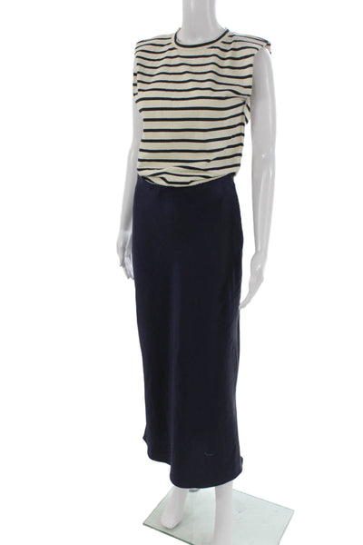 Zara Women A-Line Striped Ivory Long Pullover Short Sleeve Dress Size S