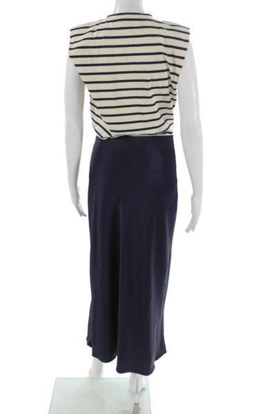 Zara Women A-Line Striped Ivory Long Pullover Short Sleeve Dress Size S