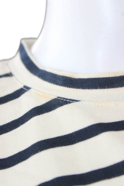 Zara Women A-Line Striped Ivory Long Pullover Short Sleeve Dress Size S