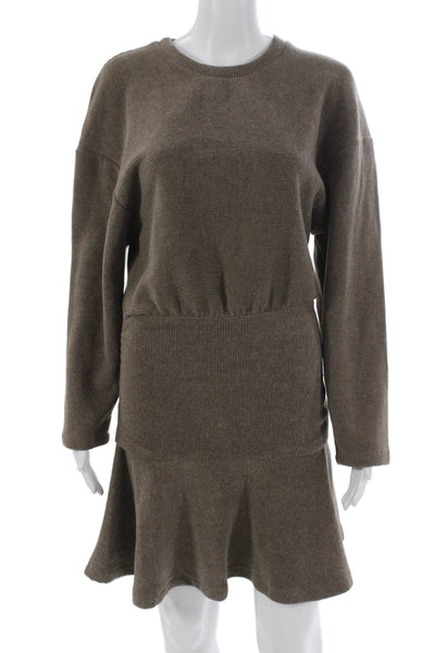 Zara Womens Brown Striped Sweater Dress Long Sleeve Crew Neck Size S