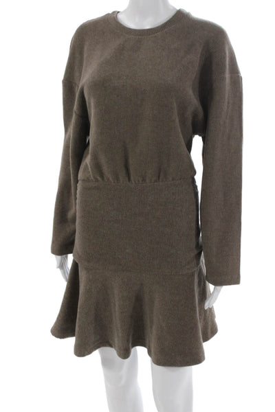 Zara Womens Brown Striped Sweater Dress Long Sleeve Crew Neck Size S