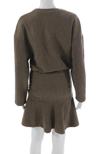 Zara Womens Brown Striped Sweater Dress Long Sleeve Crew Neck Size S