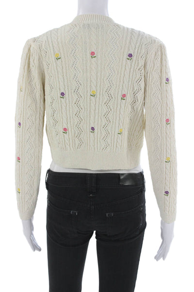 Zara Womens Cardigan Ivory Floral Round Neck Long Sleeve Size S