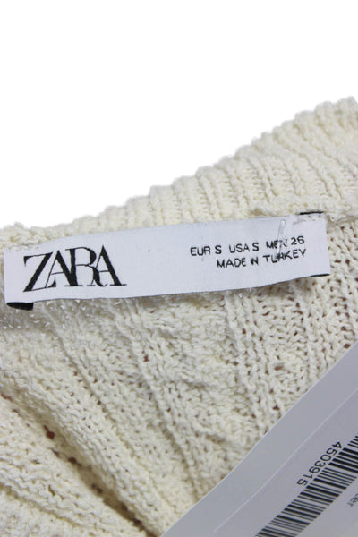 Zara Womens Cardigan Ivory Floral Round Neck Long Sleeve Size S