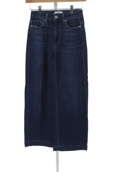 Paige Womens Wide-Leg Jeans Blue Mid-Rise Button 25in Size 24