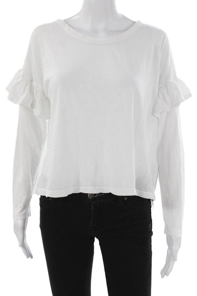 Sundry Women White Pima Cotton Basic Crew Neck Long Sleeve T-Shirt Size 1