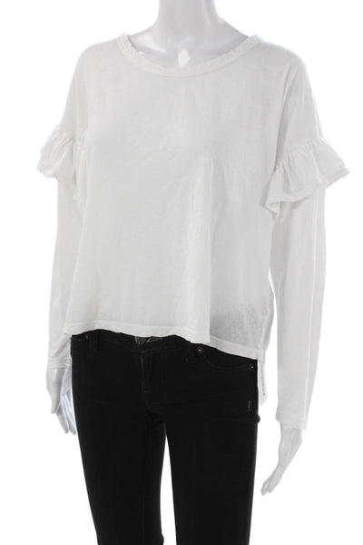 Sundry Women White Pima Cotton Basic Crew Neck Long Sleeve T-Shirt Size 1