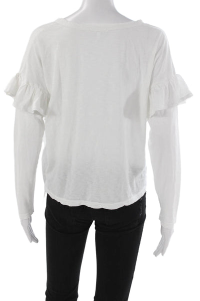 Sundry Women White Pima Cotton Basic Crew Neck Long Sleeve T-Shirt Size 1