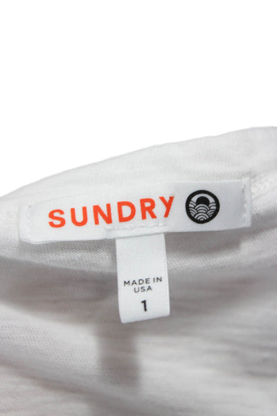 Sundry Women White Pima Cotton Basic Crew Neck Long Sleeve T-Shirt Size 1