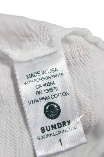 Sundry Women White Pima Cotton Basic Crew Neck Long Sleeve T-Shirt Size 1