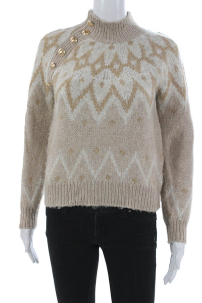 Heartloom Women Pullover Sweater Fair Isle Mock Neck Beige Size S