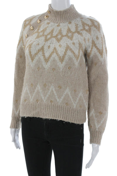 Heartloom Women Pullover Sweater Fair Isle Mock Neck Beige Size S