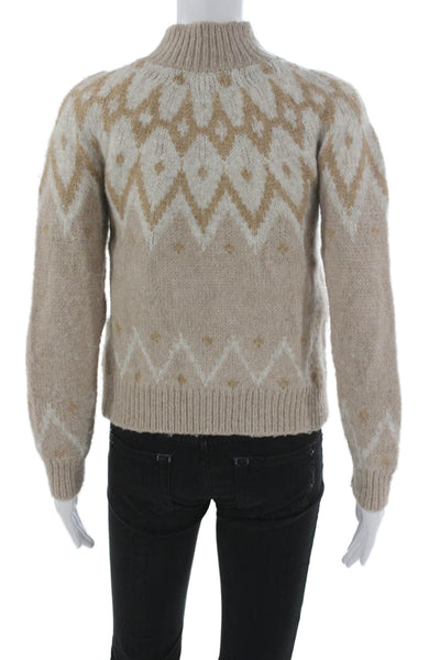 Heartloom Women Pullover Sweater Fair Isle Mock Neck Beige Size S