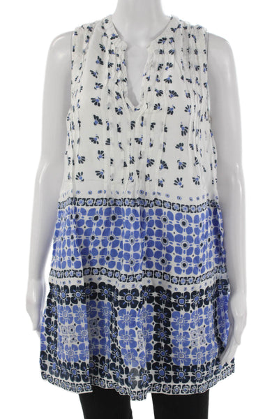 Roller Rabbit Womens Tunic V Neck Sleeveless Floral Viscose White Size S