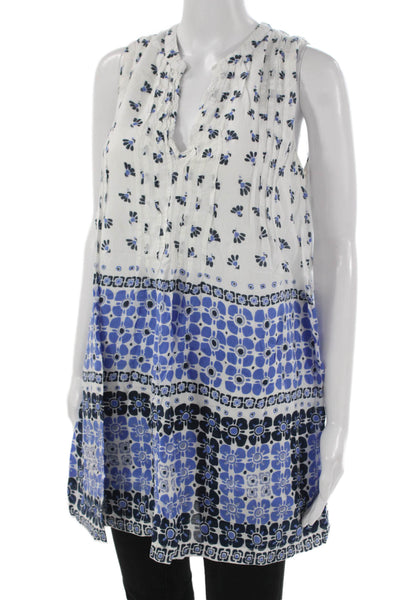 Roller Rabbit Womens Tunic V Neck Sleeveless Floral Viscose White Size S