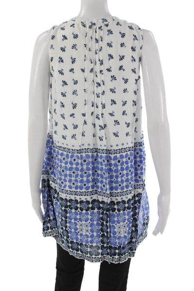 Roller Rabbit Womens Tunic V Neck Sleeveless Floral Viscose White Size S