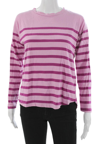J Crew Women Pink Striped Cotton Crew Neck Long Sleeve Basic T-Shirt Size XS