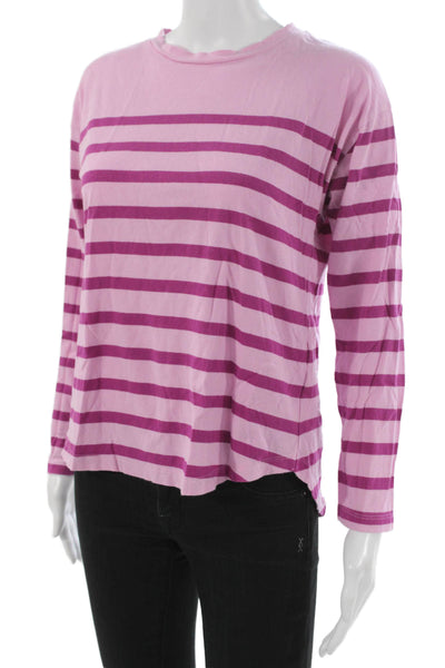 J Crew Women Pink Striped Cotton Crew Neck Long Sleeve Basic T-Shirt Size XS