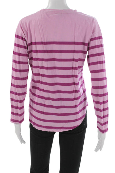 J Crew Women Pink Striped Cotton Crew Neck Long Sleeve Basic T-Shirt Size XS